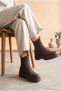 Women's Leather Textured Thick Serrated Sole Flexible Side Strap Casual Chelsea Boots
