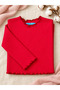 Red Girls' Long-Sleeved Knitted T-Shirt with Corded Fabric Hem
