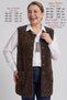 Flexible and Soft-Textured Stretch Fabric Winter Knit Maternity Vest with Buttons and Long Pockets, 82 cm, Hip-Covering, Plus Size, Brown