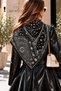 Ultra-Luxury Black-Patterned Triangular Shoulder Shawl, Scarf, and Headscarf, 110x110 cm