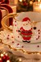New Year's Gift Featuring a Santa Claus Figurine: Gold-Detailed, Pearl-Embellished Turkish Coffee Cup and Serving Plate