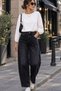 Women's Black Frayed Hem Washed 100% Cotton Balloon Denim Trousers Jeans - 2