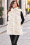 Women's Mock Neck, Hook-and-Eye Closure, Zipper, Plush Fur Vest with Zippered Pockets, Sleeveless Winter Vest