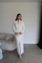 Premium Long White Maxi Dress with a V-Collar Detail, Deep Slit, Padded Shoulders, and Button Details - 5