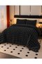 LA LUNE HOME Rabbit-Fur Bubble-Embossed Double-Size Bedspread Set 220x240 cm Welsoft Fleece Sleep-Friendly Felt-Padded with 2 Pillowcases and Carry Bag ANTHRACITE