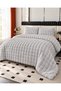 LA LUNE HOME Rabbit-Fur Bubble-Embossed Double-Size Bedspread Set 220x240 cm Welsoft Fleece Sleep-Friendly Felt-Padded with 2 Pillowcases and Carry Bag—Gray - 8