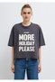 Slogan Printed Anthracite T-Shirt Boxy Fit 1613922-80932 - 4