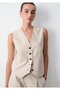 Linen Blend Beige Vest Fitted / Body-Fitting Cut 1110849-70331 - 2