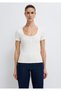 Textured Semi-Buttoned Ecru T-Shirt Fitted / Bodycon Cut 1614008-70057 - 3