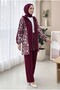 Zip-Up Hooded Scuba Set with Patterned Sides - Burgundy - 4