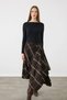 Asymmetric Plaid Skirt - Brown - 4