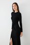 Knot Detailed Lycra Long Evening Dress - Black - 7