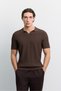 Men's Coffee Buttonless Polo Collar Full Jacquard Short Sleeve Regular Fit Sweater A62Y5060