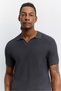 Men's Anthracite Polo Collar Buttonless Rayon Blend Regular Fit Knitwear T-Shirt A62Y5060 - 2