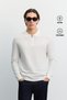 Men's Ecru Polo Neck Zippered Rayon Non-Pilling Basic Knitwear Regular Fit Sweater B005150