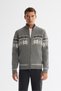 Men's Gray Stand Collar Zippered Patterned Knitwear Regular Fit Cardigan A42Y5177