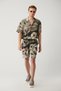Men's Gray 100% Viscose Elastic Waist Patterned Etenna Relaxed Fit Shorts A41Y3734