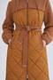 Quilted, Melton Belt-Detail Coat, Brown - 4