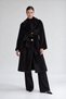 Black Fur-Trimmed Coat with Belted Design