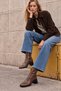 Women's Milk Coffee-Colored, Square-Toed, Leather, Plain, Side-Zip Closure, Thick Heel, Stretch Ankle Boots - 5