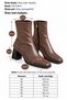 Women's Milk Coffee-Colored, Square-Toed, Leather, Plain, Side-Zip Closure, Thick Heel, Stretch Ankle Boots - 3