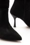 ZRİN-024 Premium Black Suede Women's Boots with High, Slim Heels, Gussets, and Zippers, 11 cm - 5