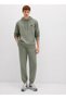 065809 Logo Embroidered Men's Hooded Sweatshirt Khaki