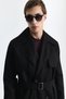 Black Double Breasted Closure Belt Trench Coat - 6