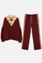 Fuchsia-Cream Half-High Neck Sweatshirt with Elastic Waist Double Basic Premium Set - 5