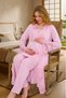 New Season Powder-Colored Long Nightgown with Nursing Features, Lace Details, Short Sleeves, 100% Cotton Postpartum and Maternity Nightgown and Pajama Set - 5