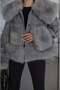 Gray Vintage Denim Faux Fur Coat with Trim - 5