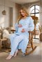 New Season Blue Long Robe with Nursing Features, Lace Details, Short Sleeves, 100% Cotton Postpartum and Maternity Robe and Pajama Set - 5