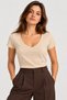 Women's 100% Cotton V-Neck Short-Sleeve Basic T-Shirt - Sand Beige