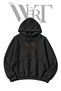 Black Hooded Sweatshirt with Lace Corset Detail and Front Print (2-Ply)