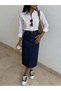 Women's Washed High-Waisted Long Midi Denim Skirt, Straight Cut - 4