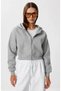Women's Gray 3-Ply Basic Soft Hooded Zip-Up Cropped Sweatshirt - 2