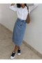 Women's Washed High-Waisted Long Midi Denim Skirt, Straight Cut - 3