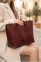 Isabel Shiny Faux Leather Oversized Shoulder Bag, Burgundy - 5