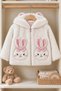 GIRL'S PLUSH HOODED CARDIGAN WITH BUNNY EARS, POCKETS, AND A ZIPPER