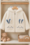 GIRL'S PLUSH HOODED CARDIGAN WITH BUNNY EARS, POCKETS, AND A ZIPPER