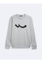 Regular Fit Gray Sweatshirt with "Sign" Print and Corded Fabric Hem - 2