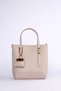 Mini bag, leather shoulder bag with accessories, mink color.