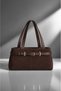 Women's Dark Brown Belt Detail Lined Zip Clutch Bag - 4