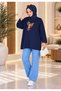 Women's Beige Oversized Modest Tunic Sweatshirt with Bird Print - 2