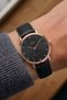 Modern Women's Watch with Rose Gold and Black Leather Strap and Gemstones - 2
