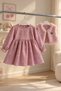 Girls' 2-Piece Set: Dress with Bow Detail and Embroidered Details in a Textured Nubuck Finish and a Plush Fur Vest - 2