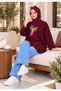 Women's Beige Oversized Modest Tunic Sweatshirt with Bird Print - 3