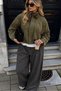 ZR Oversized Khaki Women's Suede Bomber Jacket - 4