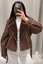 Women's Suede Winter Jacket with Fur-Lined, Belted Design - 4