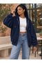 Women's Brushed Inside Oversized Hooded Cardigan with Zippered Pocket